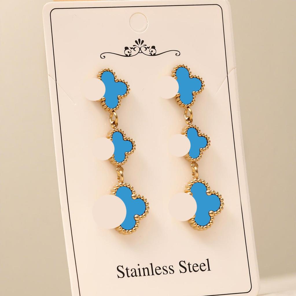 High-End Four-Leaf Clover Tassel Stud Earrings - Stainless Steel, Light Luxury Design