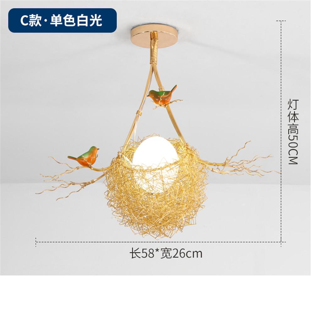 Nordic Cottagecore Gold Bird'S Nest Led Chandeliers For Living Room Bar Dining Table Loft Decoration Hanging Lighting Fixtures
