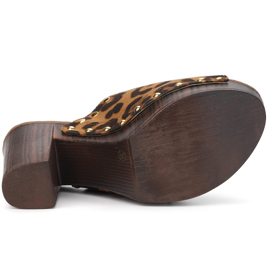 Allegra K Women's Leopard Print Slide Mule Sandals with Thick Soles and Open Toe Platforms, Size 27.5cm