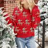 BITCED Women's Red Christmas Sweater with Deer Jacquard Pattern Relaxed Fit, Cute Long-Sleeved Pullover Knit