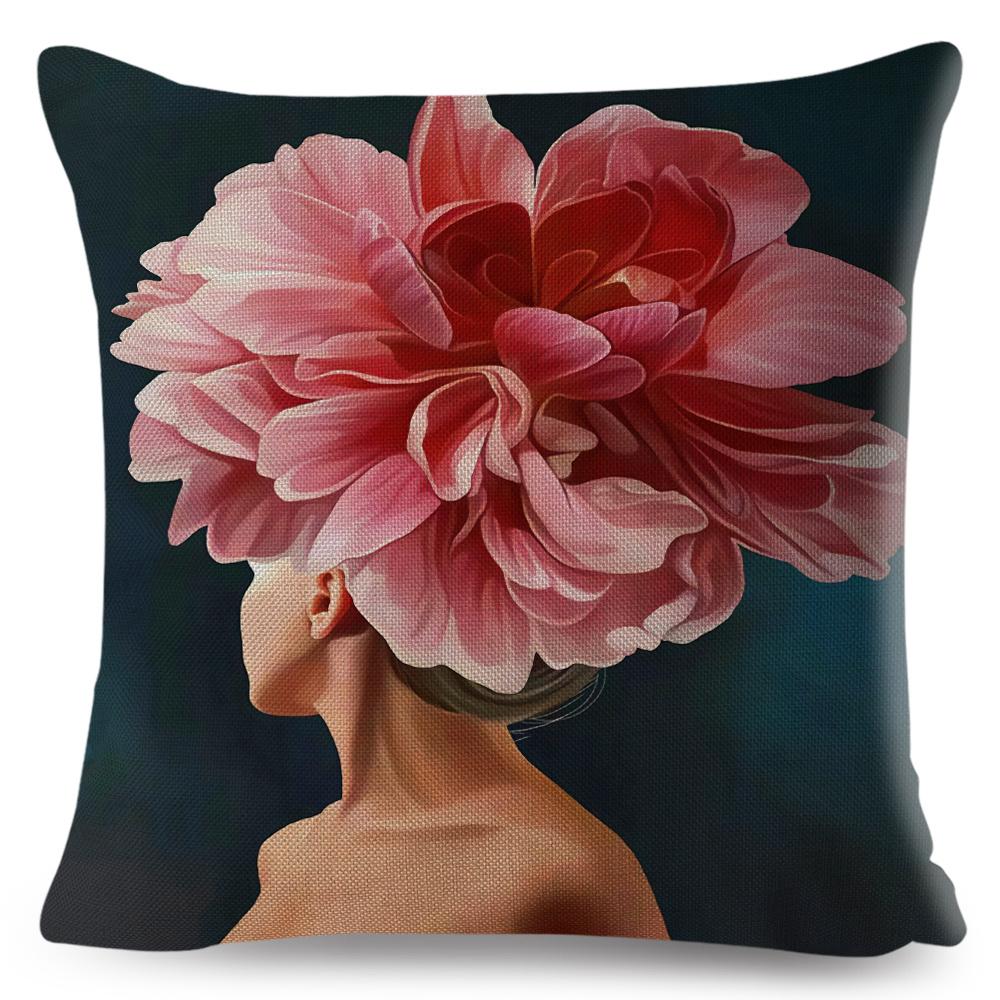 Sexy Flower Feather Women Cushion Cover Decor Harajuku Aesthetics Lady Double Print Pillowcase for Sofa Home Linen Pillow Case