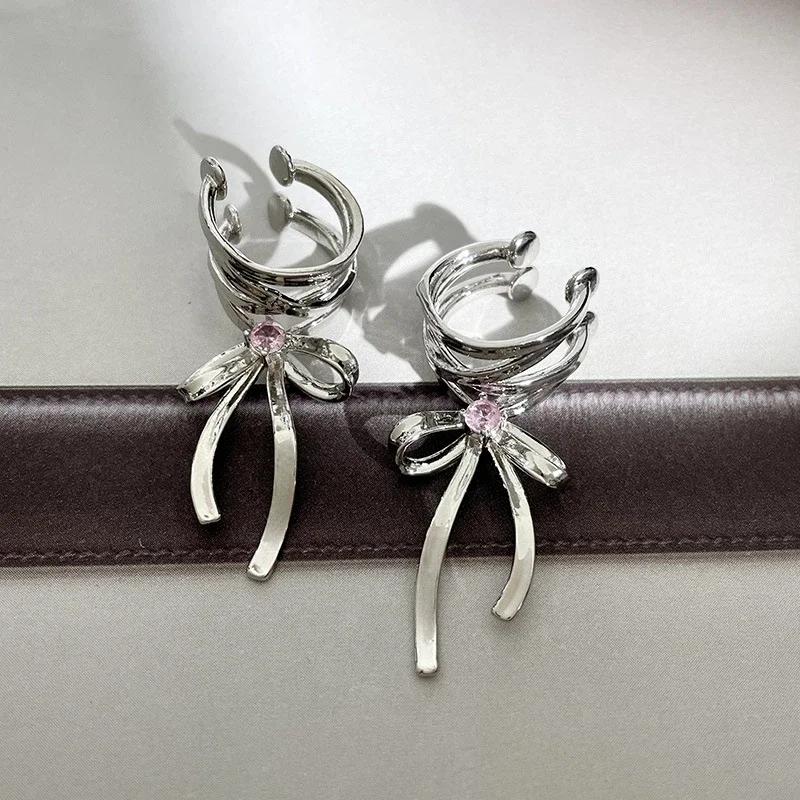 Korean Fashion Elegant Bow Knot Clip Earrings Women Non-Piercing Ear Clips Ballet Ribbon Style Aesthetics Ear Cuff Jewelry Gifts