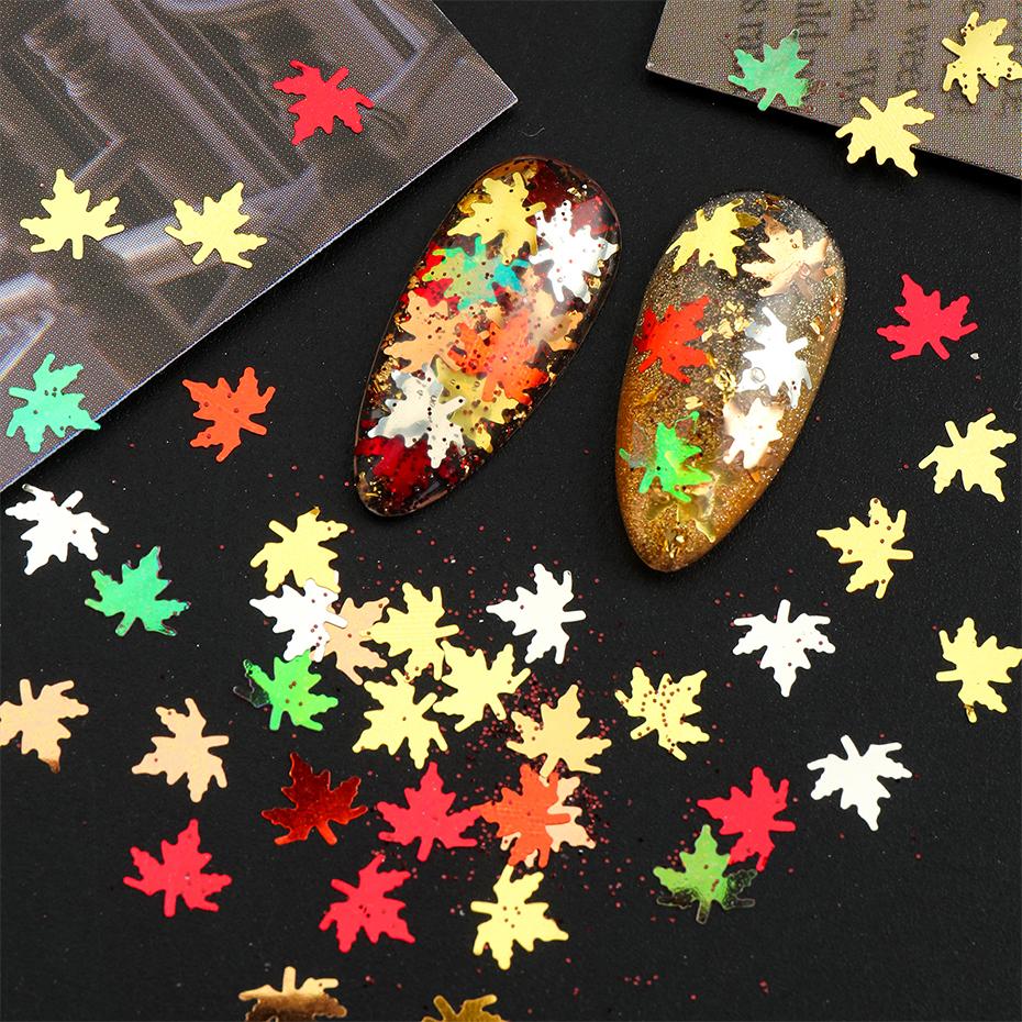 Xiaomi Fall Maple Leaf Nail Sequins Autumn Nail Art Glitter Flakes Leaves Nail Confetti Holographic Decorations Thanksgiving Manicure