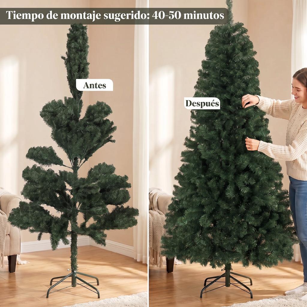 Artificial Christmas Tree 200cm with 1000 Branches, Foldable Base, Sectional Design, Easy to Assemble, Green