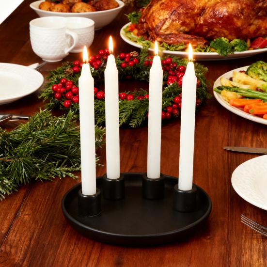 Ceramics Advent Candle Holder Matte Black White Taper Candle Tray 4 Candlestick Seats Dining
