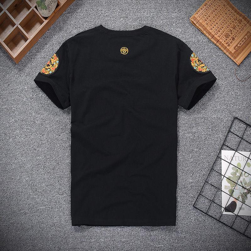 Summer Chinese Style Dragon and Phoenix Embroidered T-shirt Men's Short-sleeved Casual Retro Loose Pullover