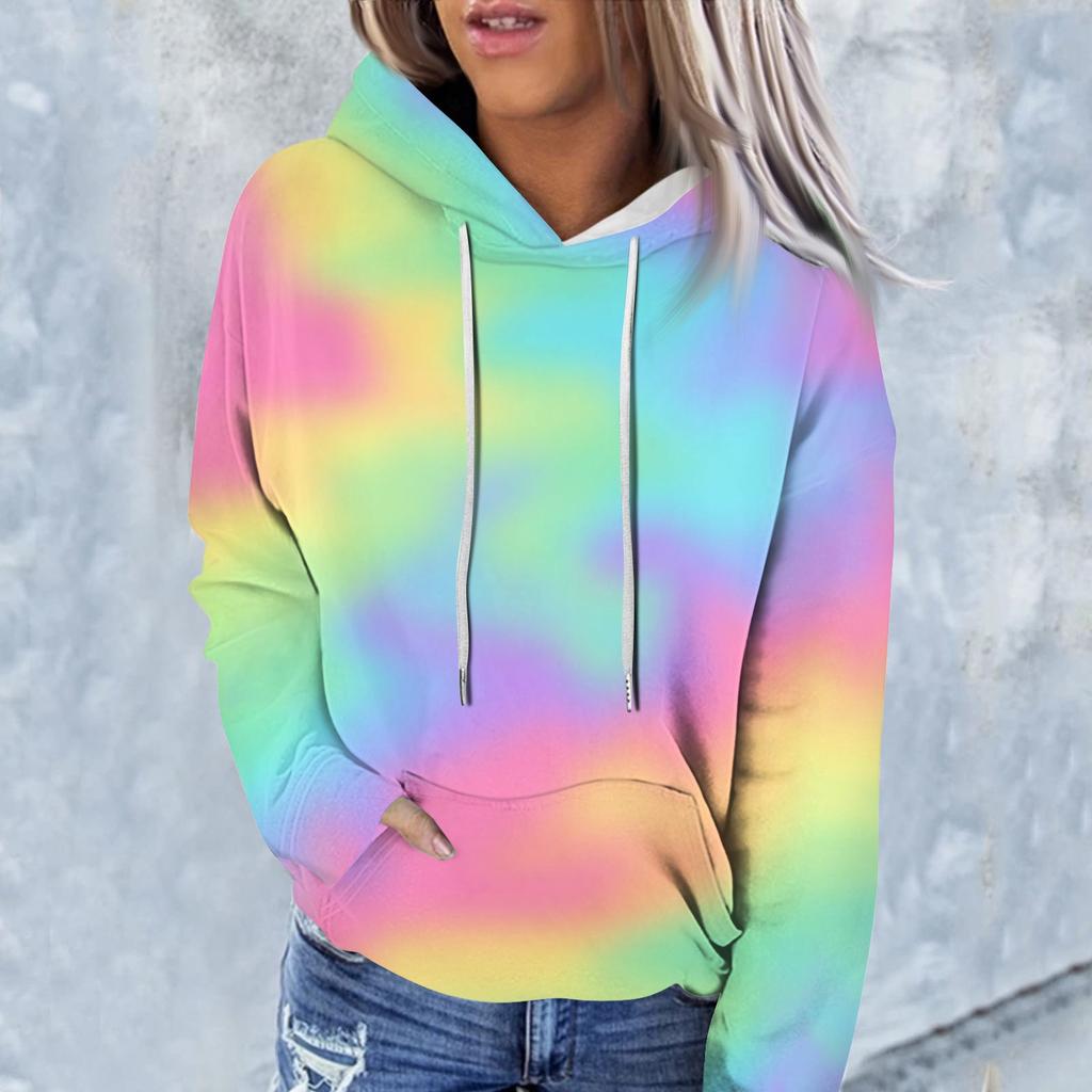Ladies Fashion Casual Long Sleeve Tie-dye Printed Hoodie