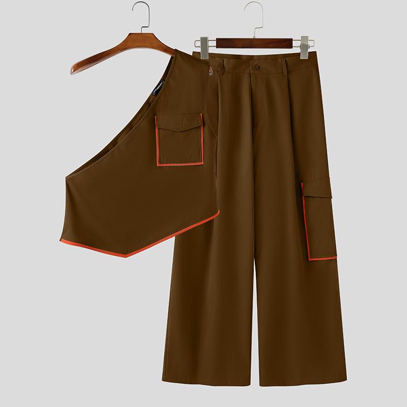 INCERUN 2 STÜCKE Herren Ärmellose Einseitige Tanktops und Lange Hosen Outfit Sets