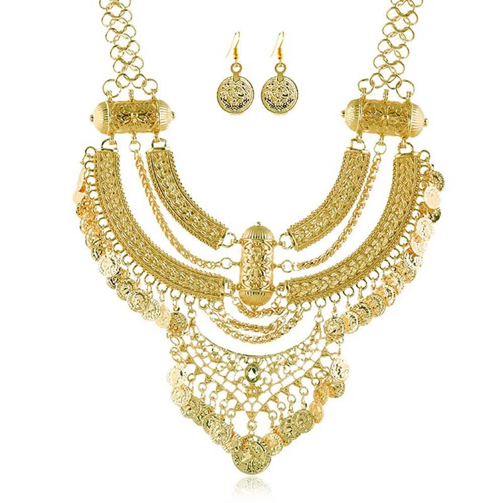 3pcs/set Zinc Zinc Alloy Vintage Necklace Earnail Set Bohemian Style Coin Tassel Necklace  Bridal