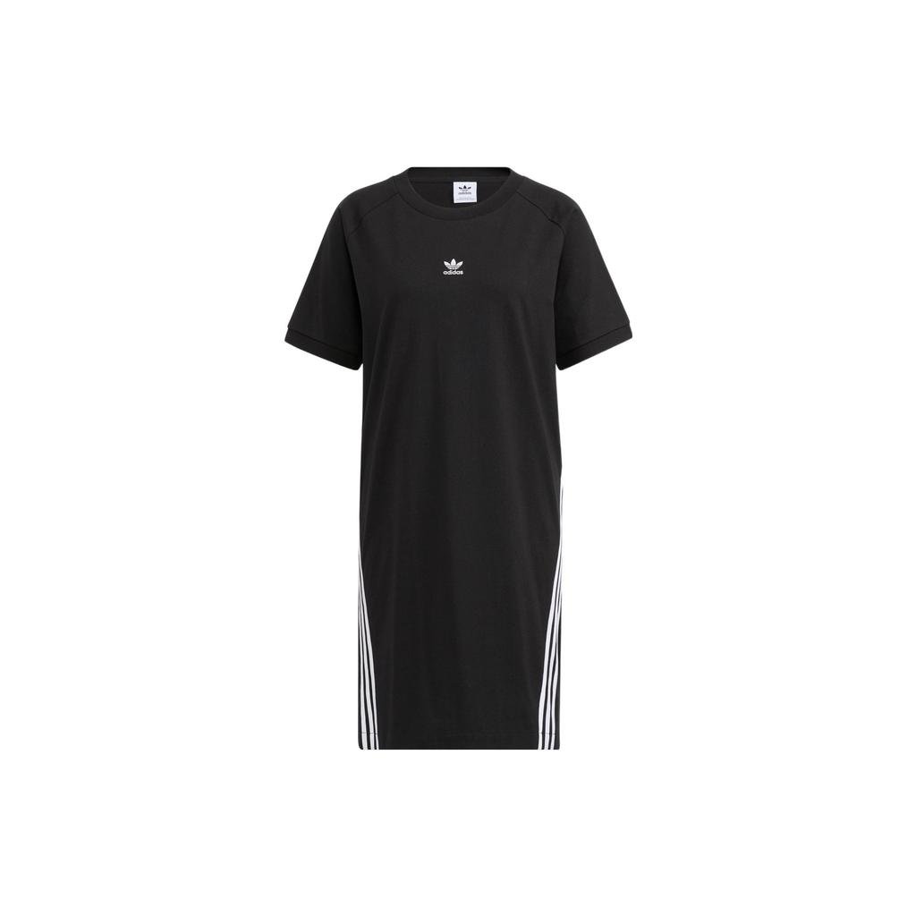 Adidas Originals Sophe 3-Stripes Solid Stripe Logo Sports Round Neck Short Sleeve Dress Women dresses Black IA9073