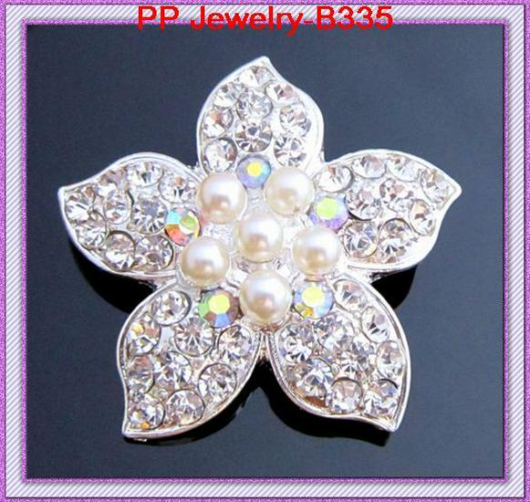 Korean Style Pearl Flower Rhinestone Wedding Brooch B335 Unisex