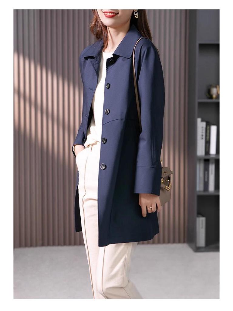 Women's British Style Mid-Length Trench Coat - 2025 Korean Edition for Spring & Autumn, High-End Straight-Cut Design