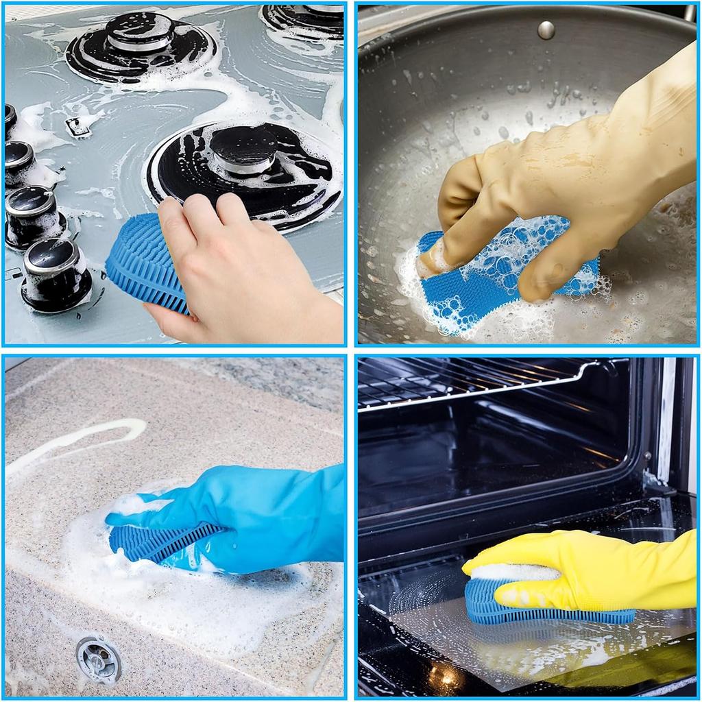 6er Pack Silicone Sponge Dish Brush, Double Sided Cleaning Brush for Dishes, Kitchen Gadgets and Accessories Reusable Portable Dish Sponges