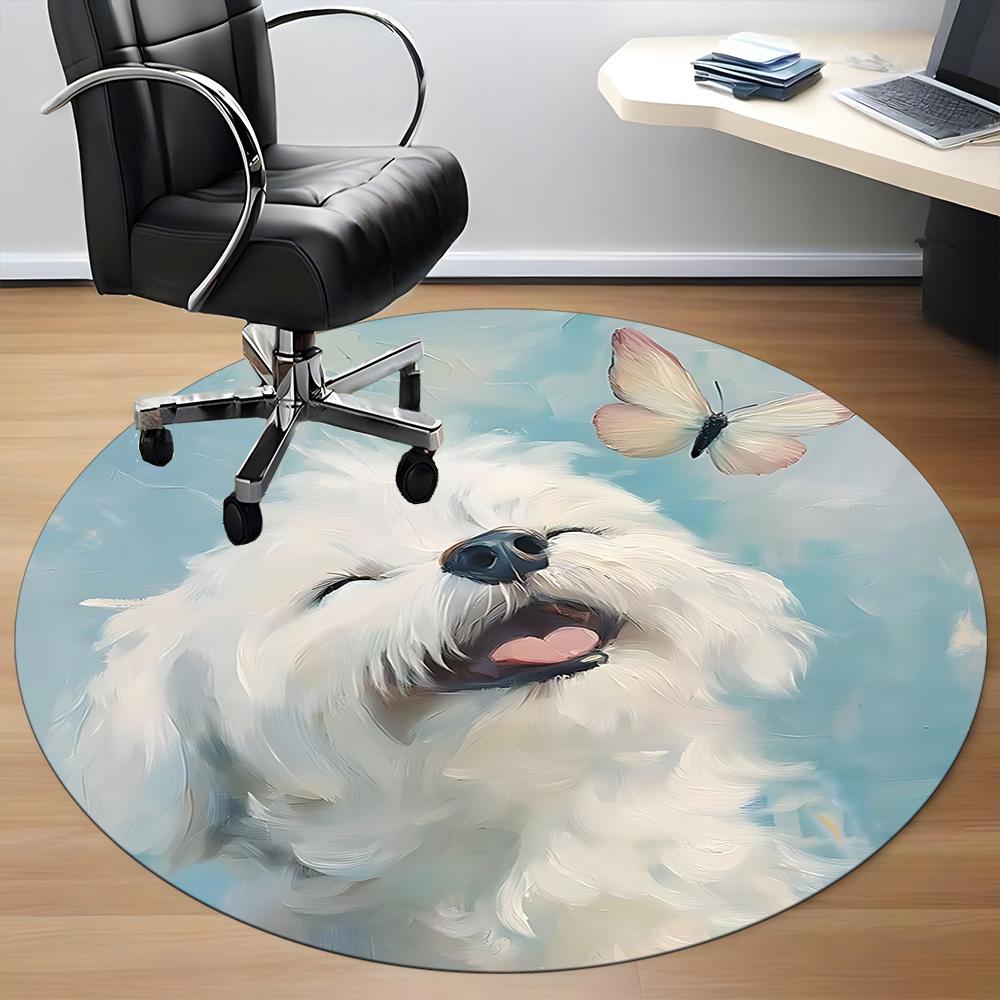 1PC Puppy Butterfly Office Round Area Rug, Mat Suitable ForOffice, Under Office Chairs Bedroom Living Room Home Decor, Room Deco
