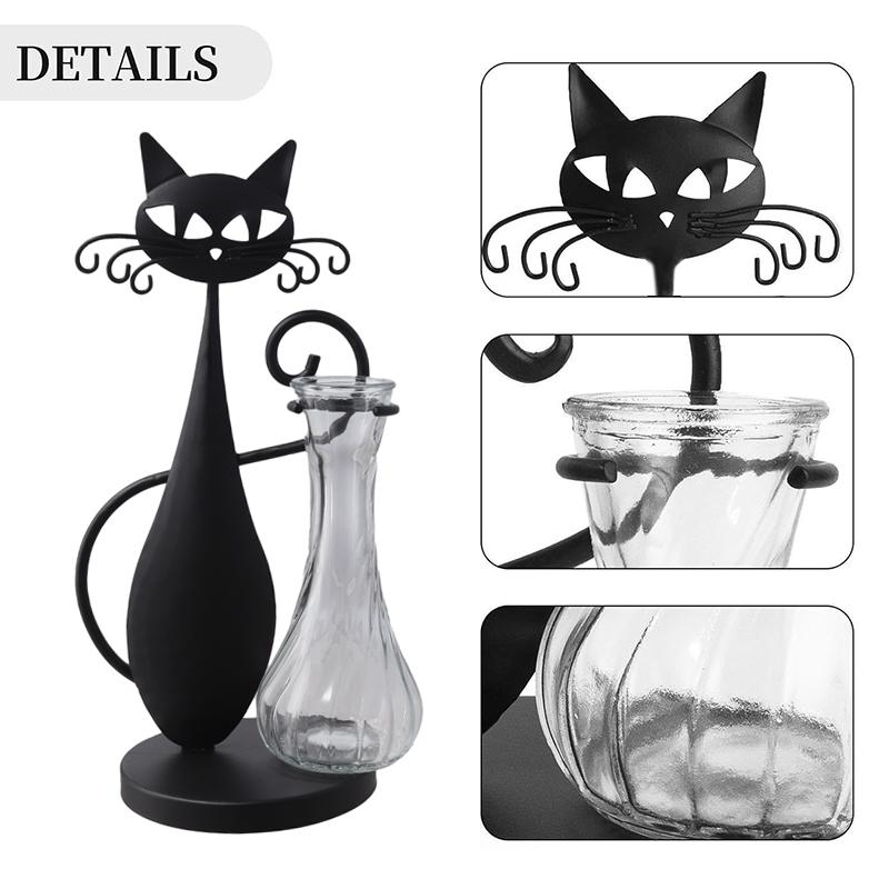 Handmade Iron Art Ornaments Flower Arrangement Creative Floral Art DIY Indoor Plants Home Decor Cartoon Cat Eco-Friendly Black