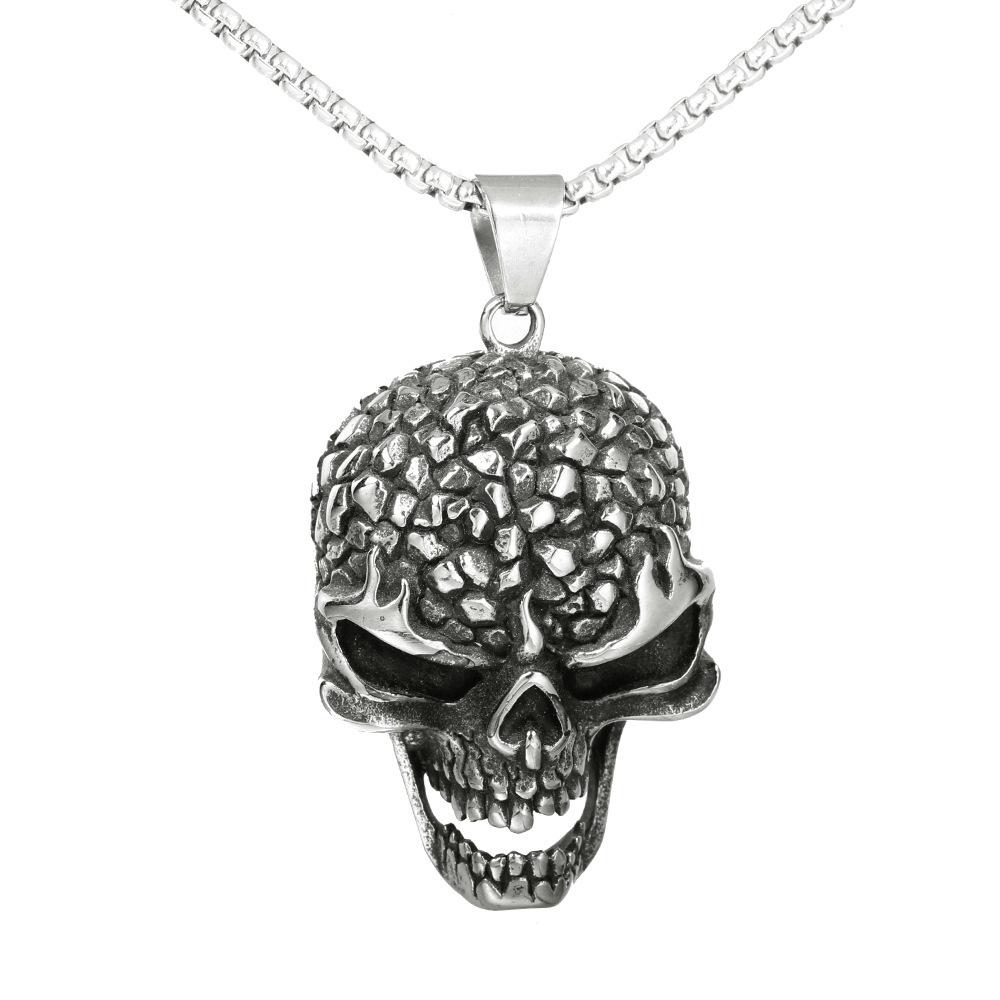 Stereoscopic Skull Stainless Steel Necklace for Men, Personalized and Powerful Hip Hop Pendant, Vintage Titanium Sweater, Chain for Women