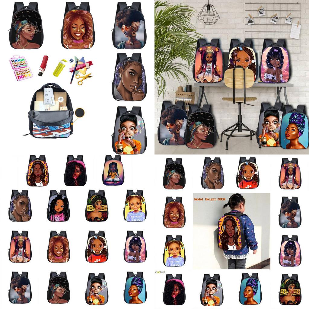 Afro African Beauty Black Princess School Backpack With Smooth Zipper And Adjustable Straps