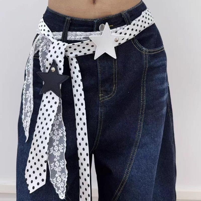 Fashion Dot Jacquard Scarf Belt Trendy Edgy High-End Long Waist Accessory With Retro Star Decoration