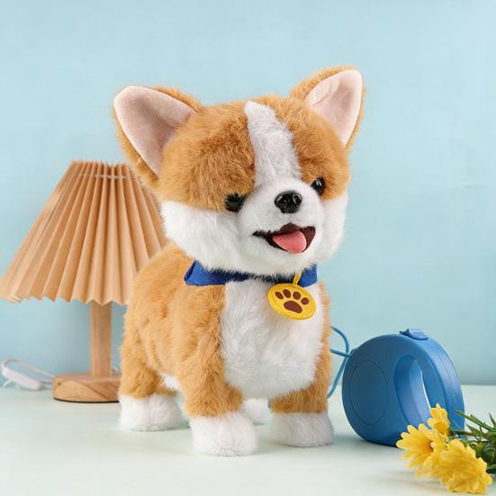 Elektryczna Pluszowa Zabawka Pies z Smyczą Liżący Język Chodzący Szczeniak Pluszak z Czujnikiem Dotykowym