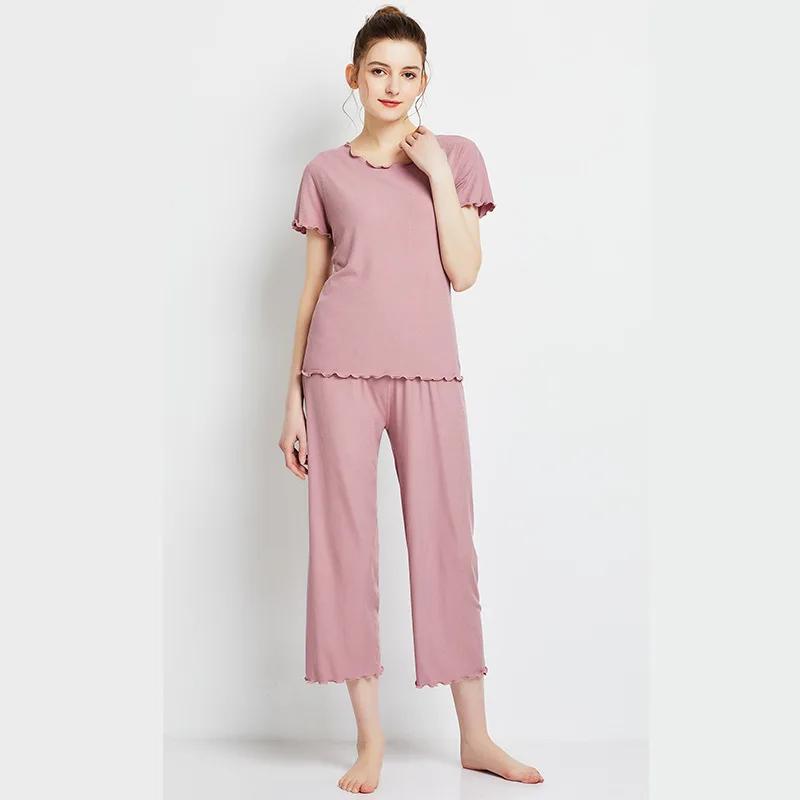 Japanese Summer Ladies Cotton Modal Short-sleeved Nine-point Pants Suit Home Service Suit Women's Large Size Home