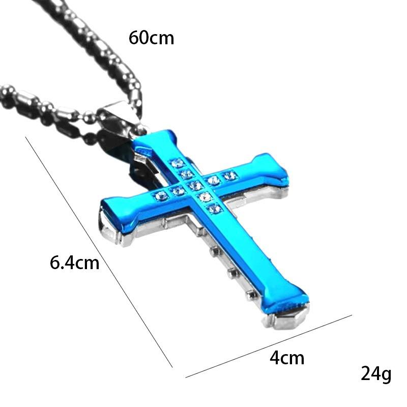 Dark Knight Men'S Cross Pendant With Diamond Silver Gold Black Domineering Pendant Necklace