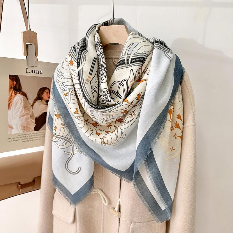Retro elegant temperament thin air-conditioned room shawl women's trend printing outer scarf