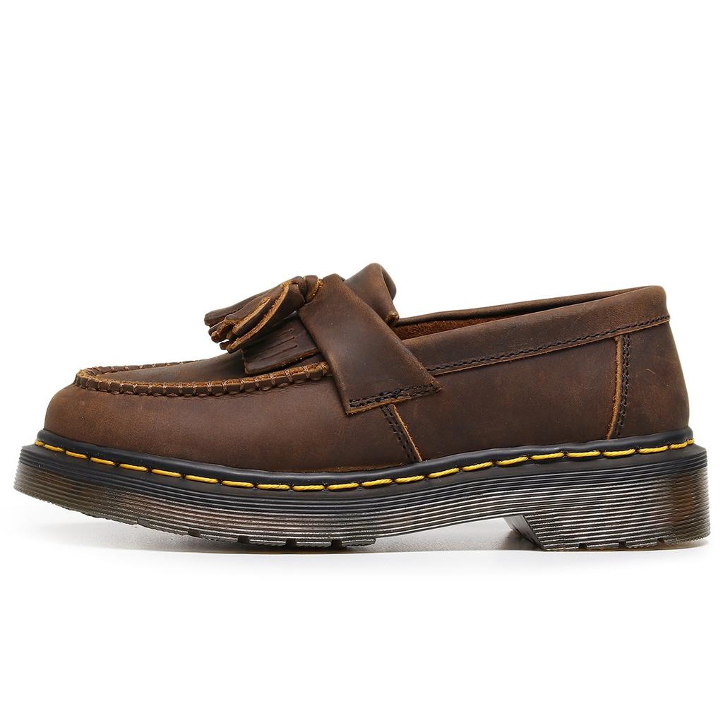 Crazy horse brown fringed loafers women's leather low-top small leather shoes top layer British style fashion student round head casual shoes