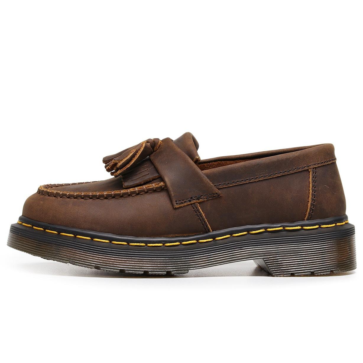 

Crazy horse brown fringed loafers women s leather low-top small leather shoes top layer British style fashion student round head casual shoes 35