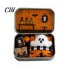 Halloween Cabin Illustration Mini Tin Box Gift, Plush Ghost with Haunted House Spooky Unboxing Experience Scene, Collectible Micro Theater Gift