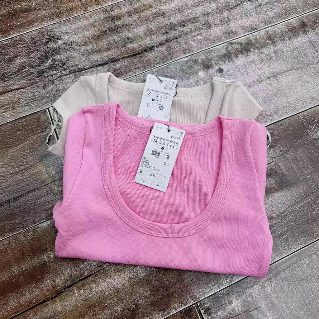 Women's Summer Sweet & Spicy Slim Fit Round Neck Ribbed Cotton T-Shirt, Short Sleeves