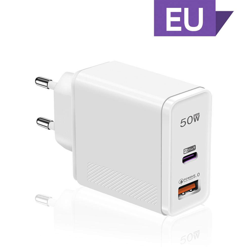 Double Mouth 50W USB Charger Travel Wall Charging Head Mobile Phone Charger Adapter Portable EU US Plug For iPhone Xiaomi
