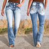 Blugi Dama Albastru Denim Casual Brodați Elastic Drep Subțiri