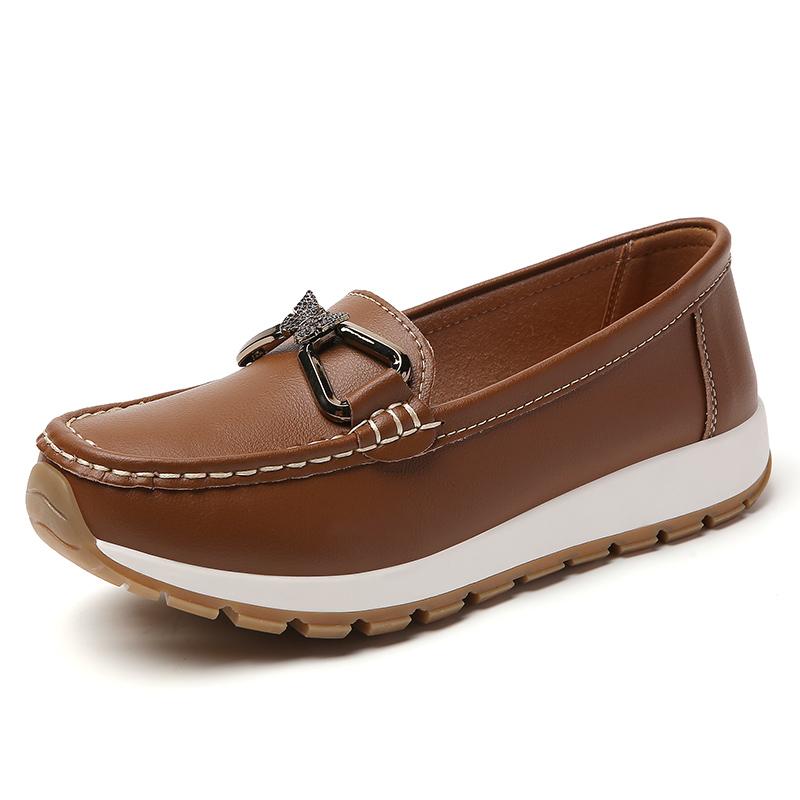 New 100% genuine leather flat shoes for women, comfortable casual shoes, walking loafers, large-sized leather shoes