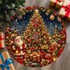 2D Flat, 1pc 2D Winter Wreath Reindeer Tree Skirt, Pine Branch Wreath with Red Bow Pattern, Forest Reindeer, Golden Lantern, Cedar Pinecone, Christmas