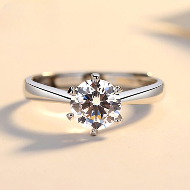 

Кольцо из серебра S925, женское кольцо с имитацией бриллианта, классическое кольцо с шестигранным когтем и цирконом, регулируемое