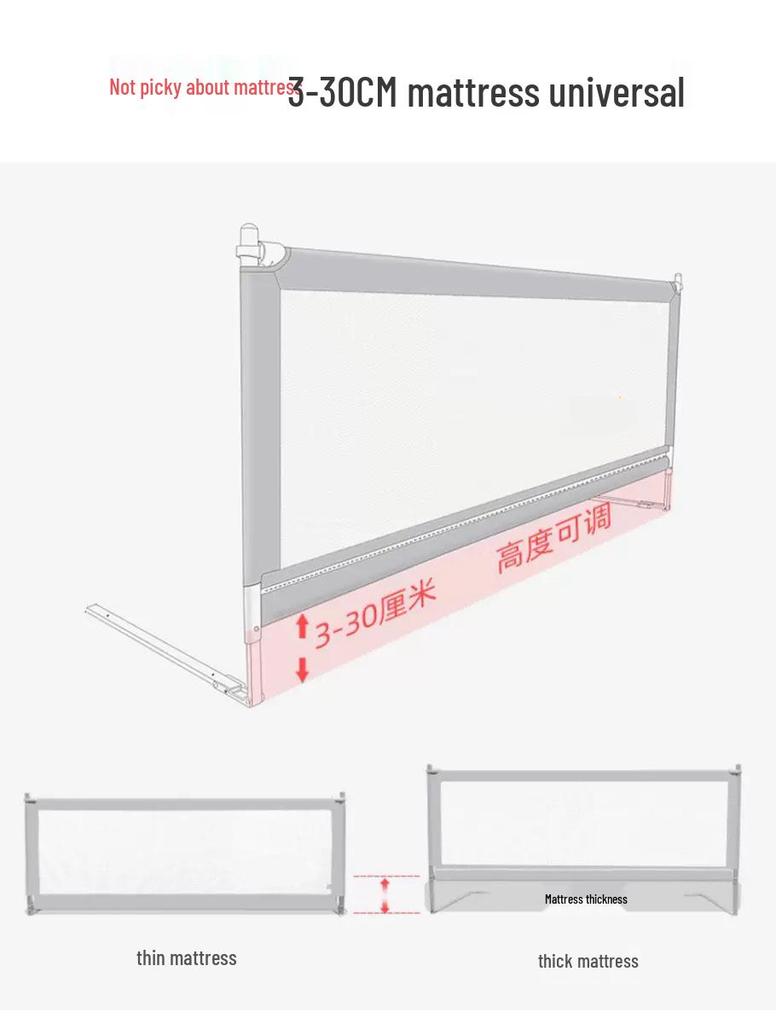 3-Sided Baby Bed Guardrail with Vertical Lifting for Safety & Anti-Collision