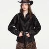 ChuYu Women's Shirt-Style Belted Faux Leather Utility Jacket