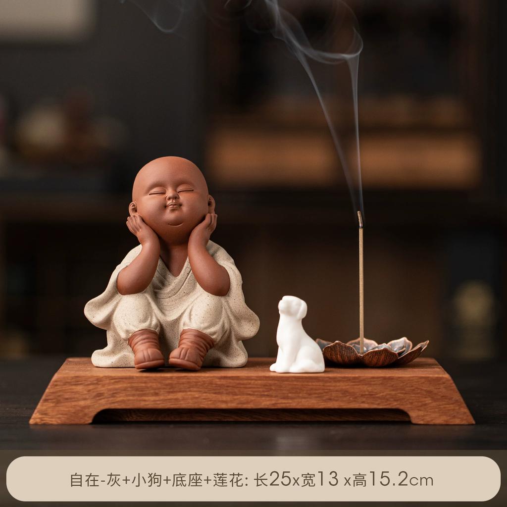 Zen Tea Pet, Cute Little Monk Figurine for Tea Table, Zen Meditation Ornament for Home Office Desk