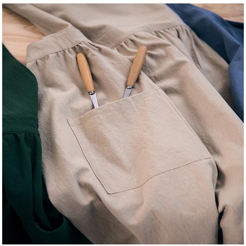 Japanese Korean Style Cotton Linen Apron with Custom Logo for Gardening, Cafe, and Kitchen Use