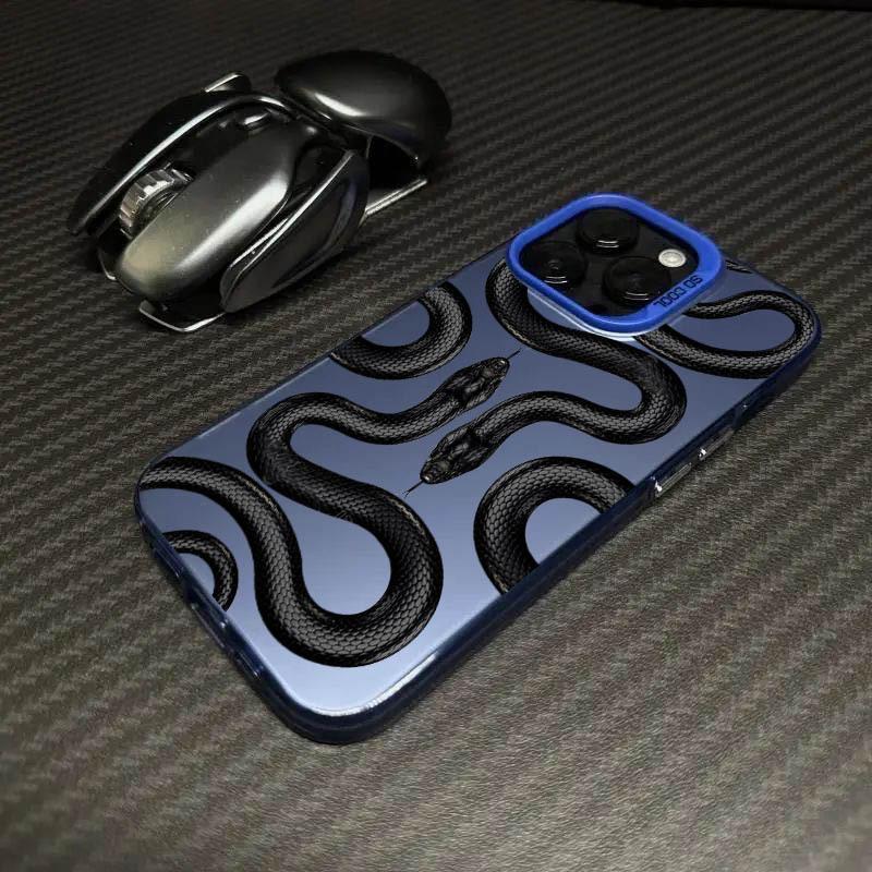 Stylish and Trendy Black Snake IPhone 17 Pro Phone Case, 16/15mm Laser Case, 14cm Apple 12 Drop-proof 11Xs Max