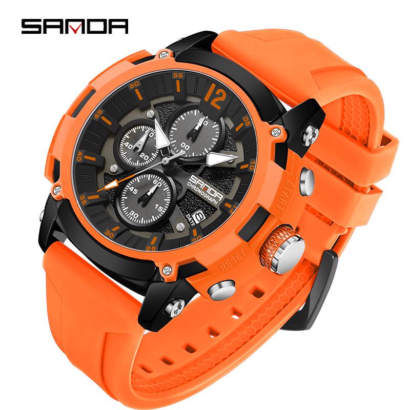 SANDA Men s Fashion Waterproof Multi-Functional Quartz Watch with Six-Hand Calendar and Luminous Features.