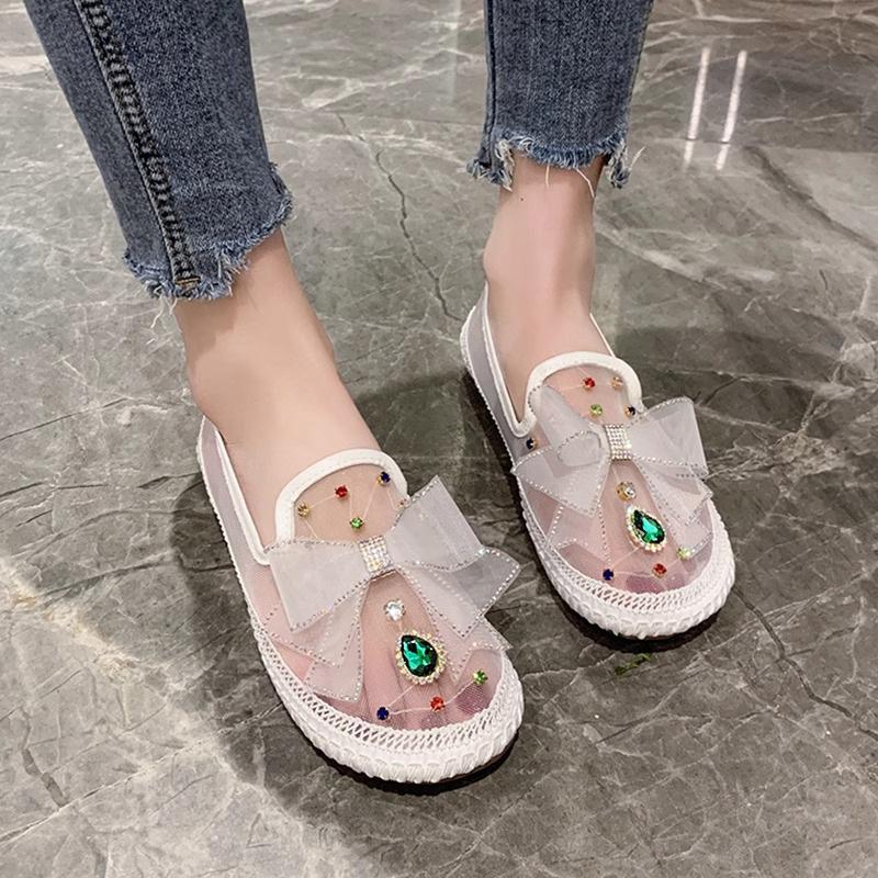 Summer new mesh rhinestone outer wear versatile bag head cool slippers flat bottom half drag women's shoes