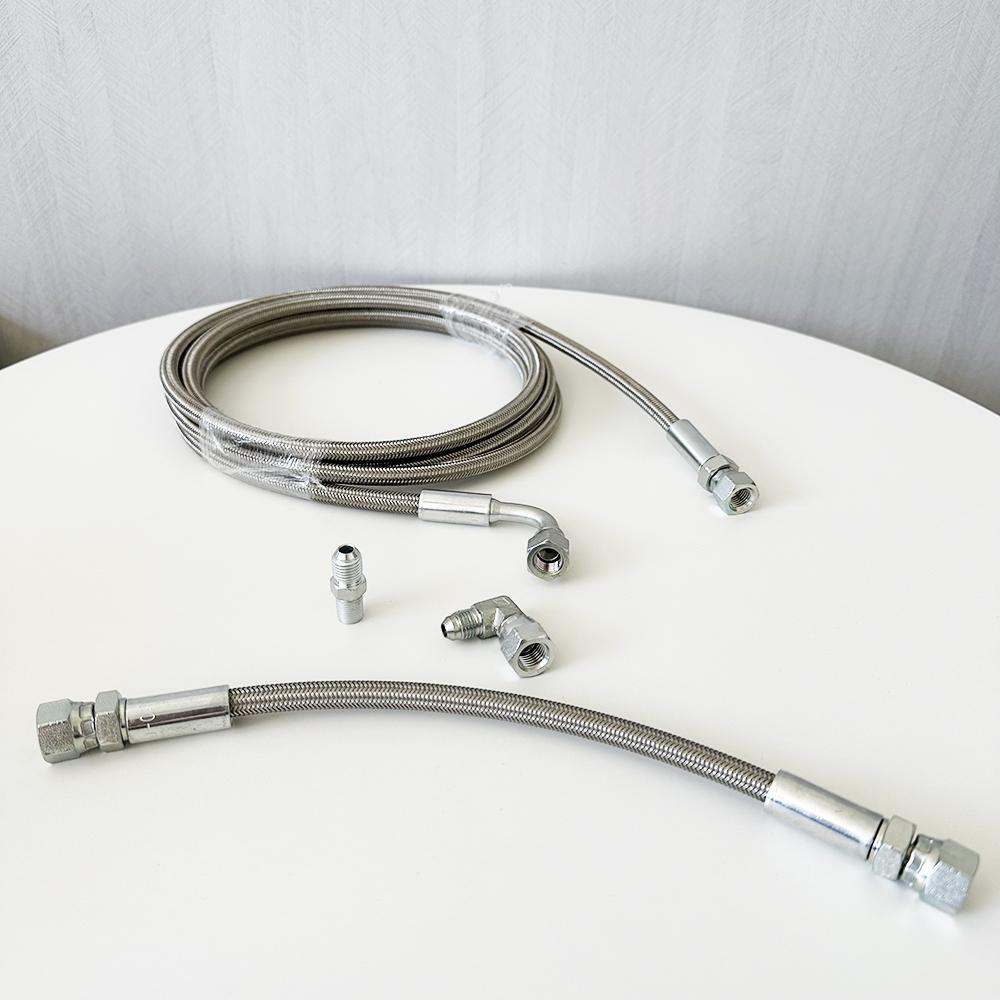 1/8 NPT Turbo Oil Feed Line AN4 Oil Return Line Kit Feed Line 30~500CM Stainless Steel Braided 0-90 Degree End Straight Hose