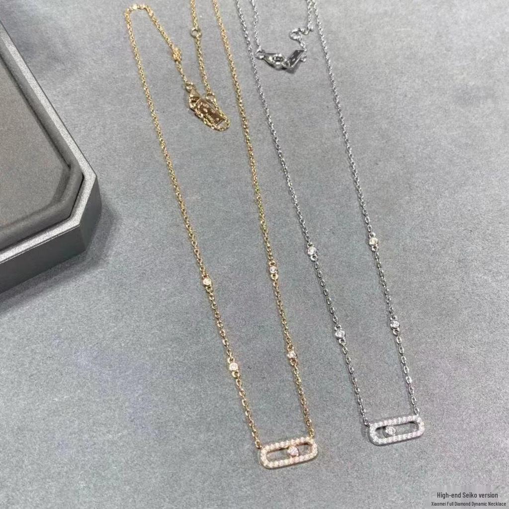 Messika Women's 18k Rose Gold Dynamic Sliding Clavicle Necklace with Single Diamond and Full Diamond Design