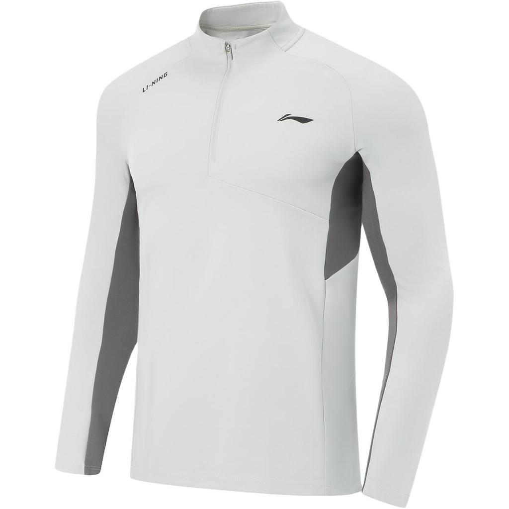 Li Ning Fitness Series Quick-Dry Cool Stand Collar Logo T-Shirt Men Tops Crystal-Gray ATLV313-1
