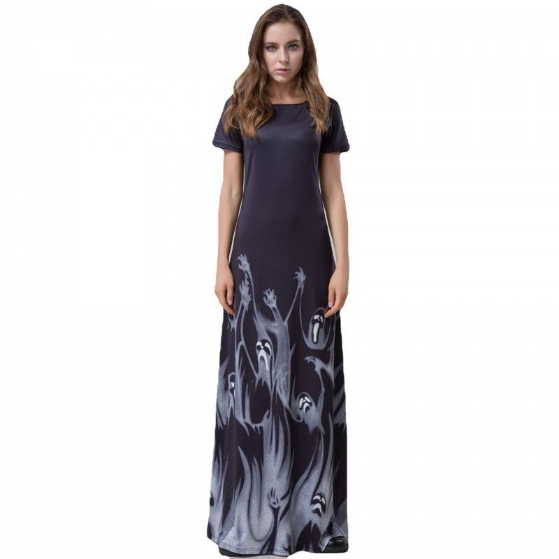 Halloween costume cape dress ghost bride reaper witch robe print horror skull vampire