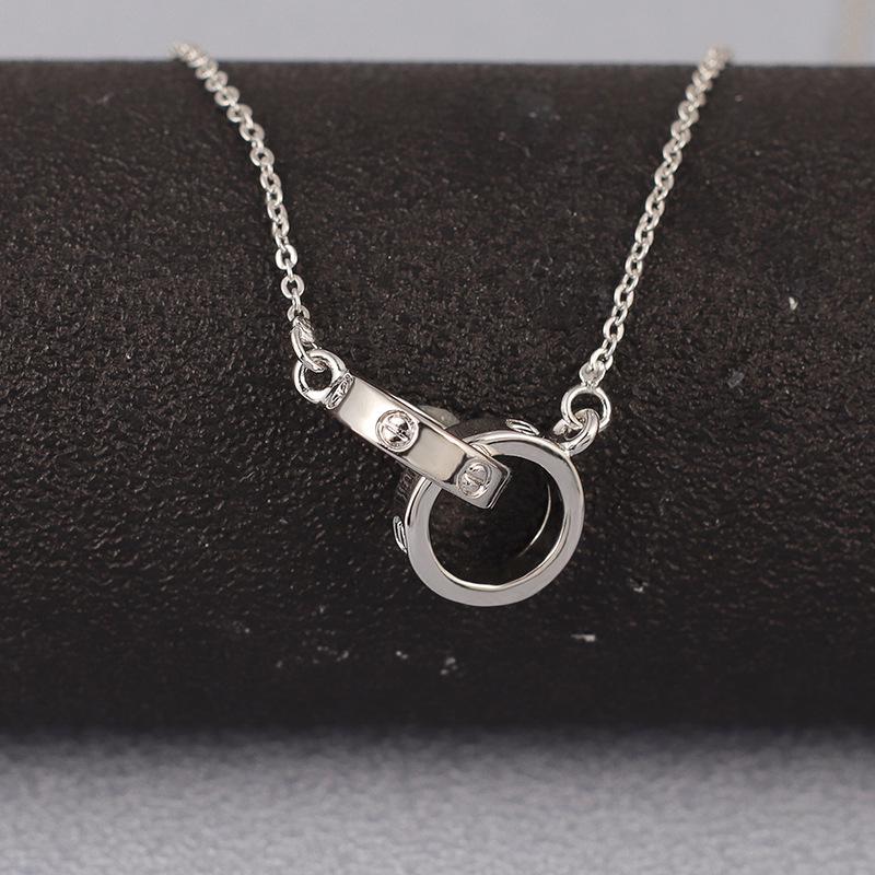 

S925 Sterling Silver Interlocking Rings Necklace - Women s Japanese & Korean Design, Simple INS Style, Double Ring Clavicle Chain 925 Silver