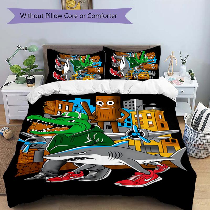 3pcs Italian Brainrot characters2 pattern bedding set duvet cover set includes duvet cover &pillowcases, perfect all season bedroom decoration & gift