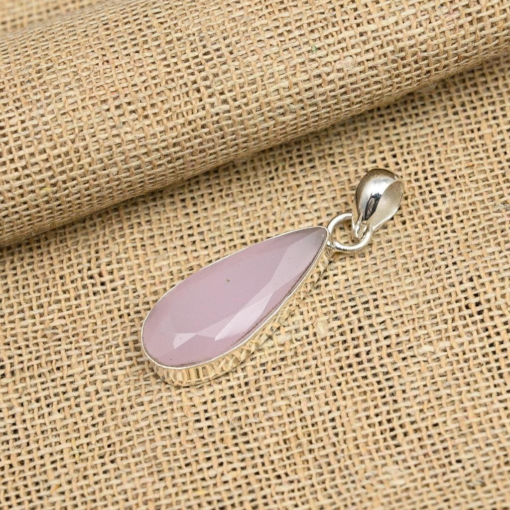 Gorgeous Pink Chalcedony Gemstone Handmade 925 Sterling Silver Jewelry Pendant For Her