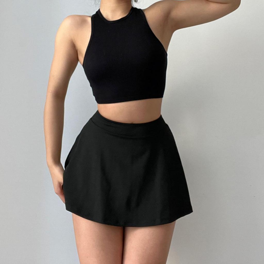 Στρογγυλή λαιμόκοψη με λουράκια Crop Tops Γυναικείες καλοκαιρινές μονόχρωμες καμίσλες γιόγκα μονόχρωμες αθλητικές σωληνώσεις Γυναικεία αμάνικα Cropped Y2K Ρούχα για κορίτσια